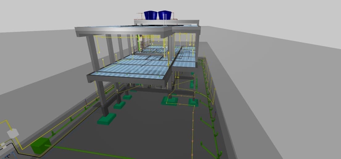 Renderização 3D com visão lateral do projeto